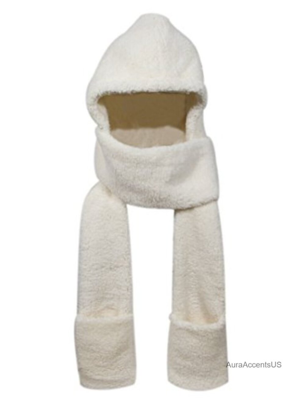 Super Soft Fleece Hooded Scarf with Glove Pockets, 3-in-1 Winter Headwear
